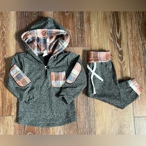 Baby Boy Pull Over Hoodie with Button & Pull On Jogger Set Size 12 Months